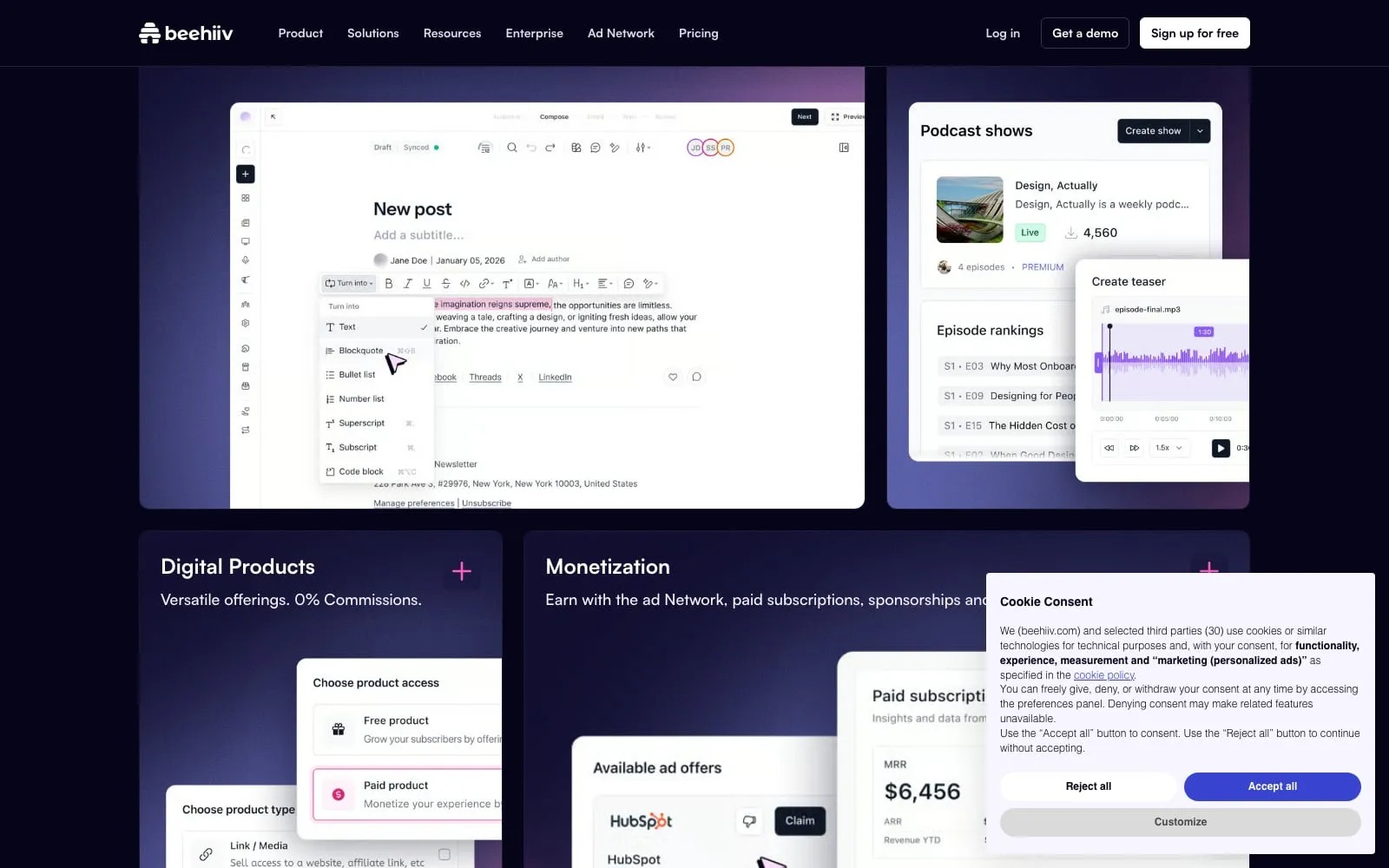 Screenshot of Beehiiv