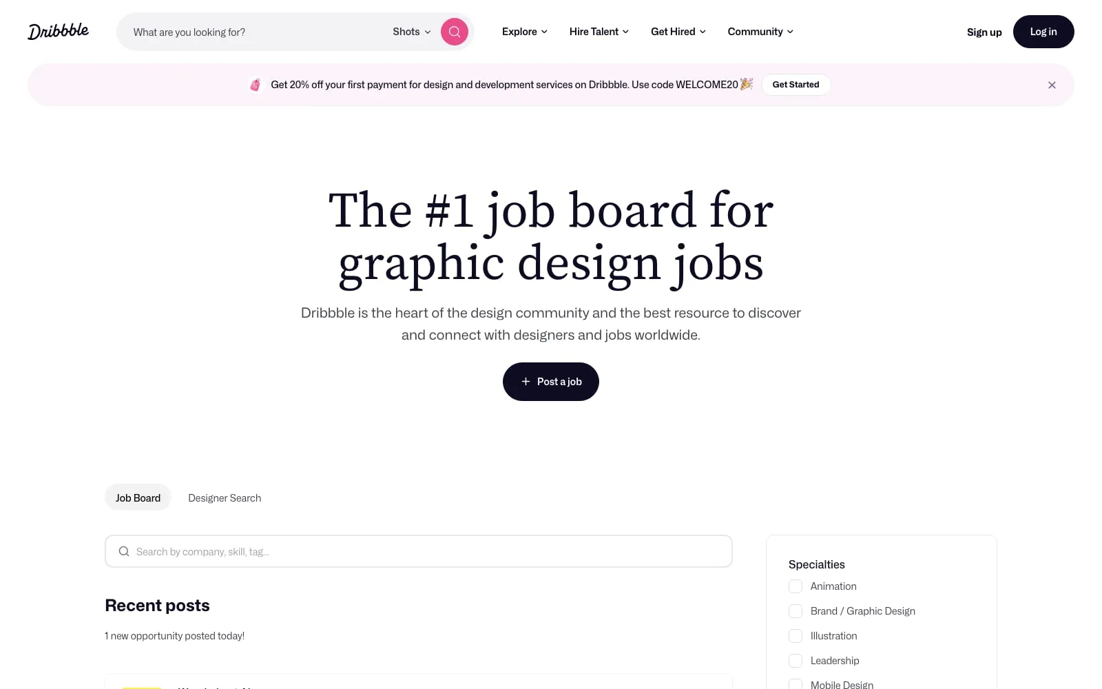 Screenshot of Dribbble Jobs