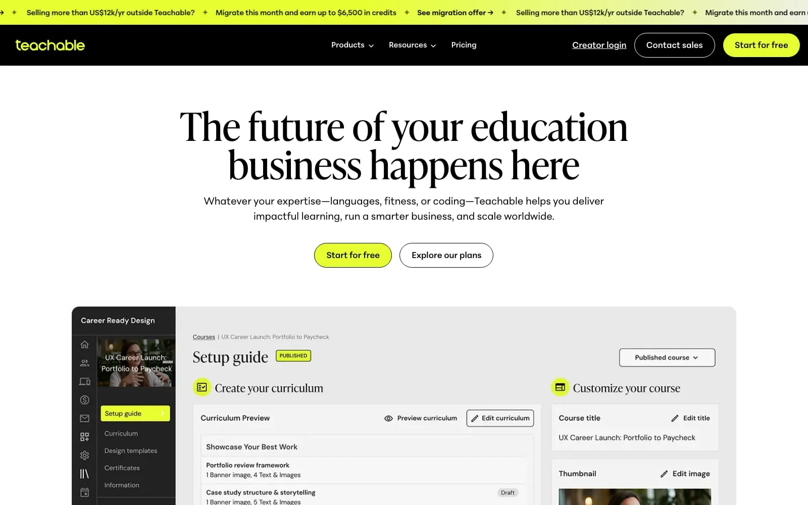 Screenshot of Teachable