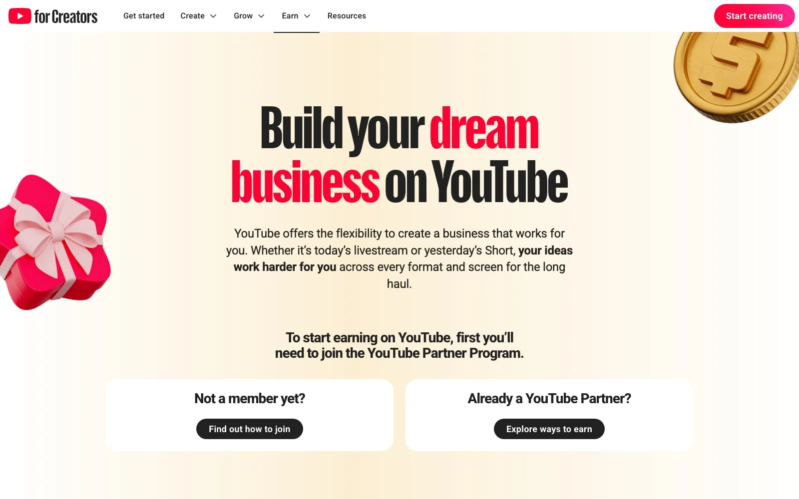 Screenshot of YouTube Partner Program