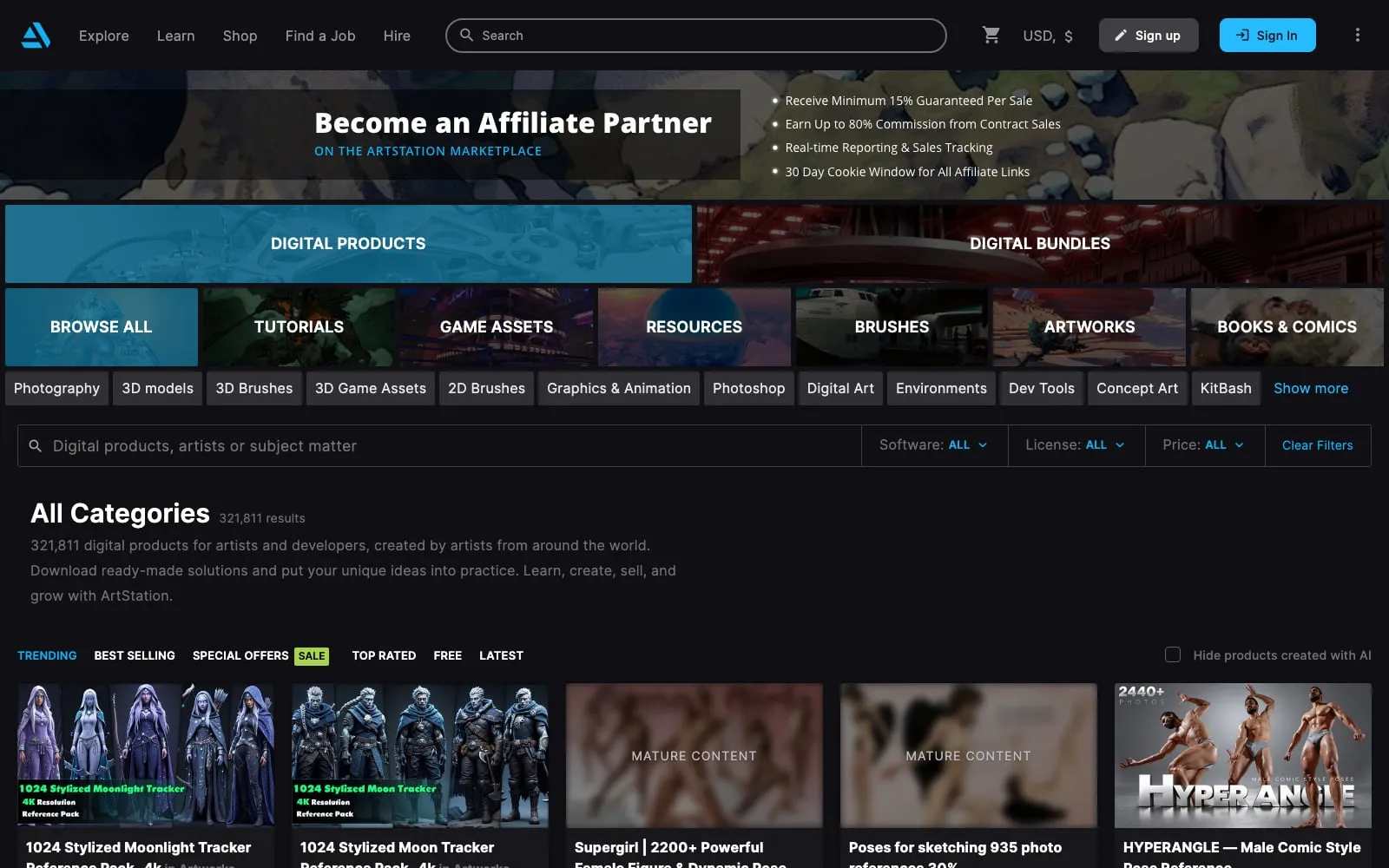 Screenshot of ArtStation Marketplace