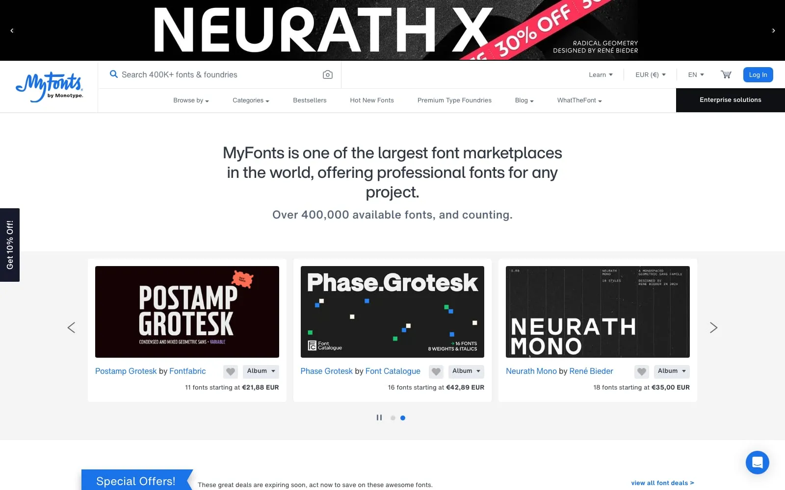Screenshot of MyFonts