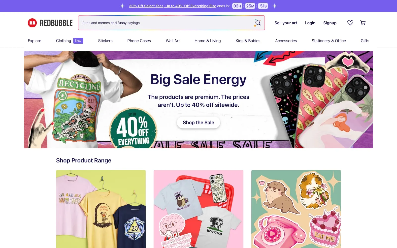 Screenshot of Redbubble