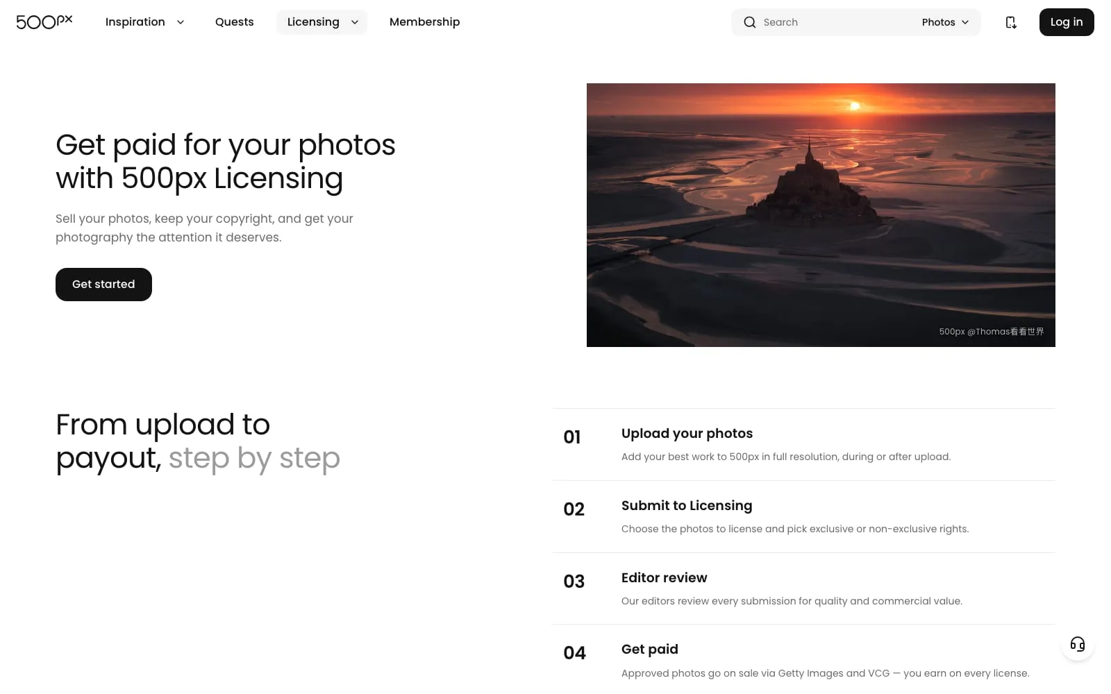 Screenshot of 500px Licensing