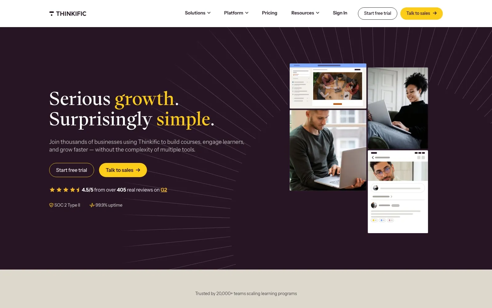 Screenshot of Thinkific