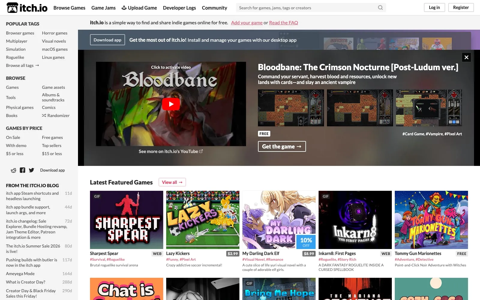 Screenshot of itch.io
