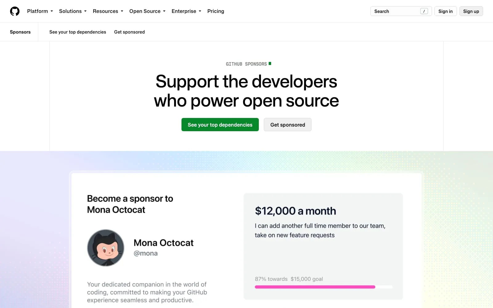 Screenshot of GitHub Sponsors