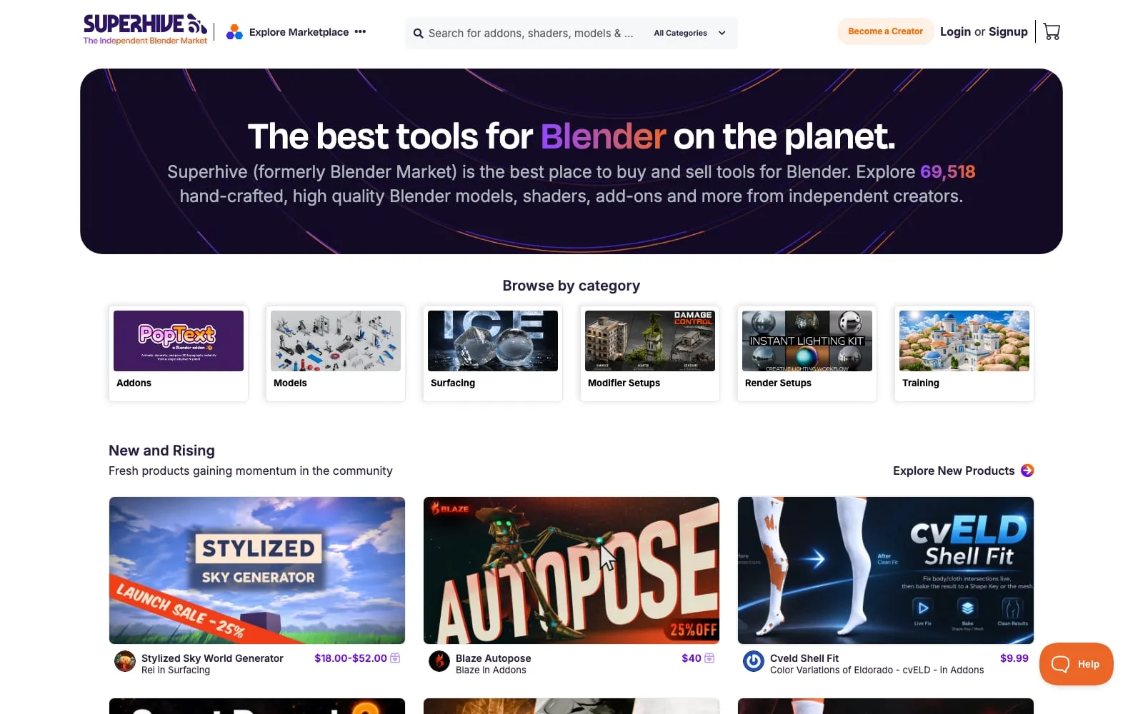 Screenshot of Blender Market